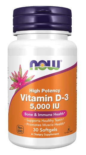 Vitamin D-3 5,000 IU - 30 Softgels, by NOW