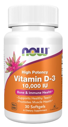 Vitamin D-3 10,000 IU - 30 Softgels, by NOW