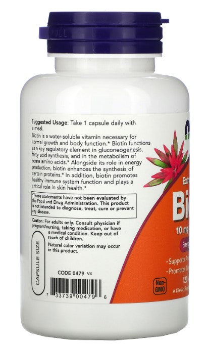 Extra Strength Biotin, 10 mg (10,000 mcg), 120 Veg Capsules, by NOW