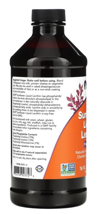 Sunflower Liquid Lecithin, 16 fl oz (473 ml), by NOW