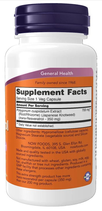 Extra Strength Resveratrol, 350 mg, 60 Veg Capsules, by NOW