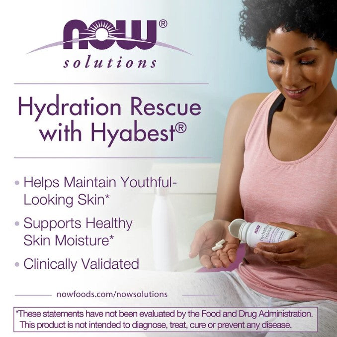 Hydration Rescue with Hyabest Hyaluronic Acid, 60 Veg Capsules, by NOW