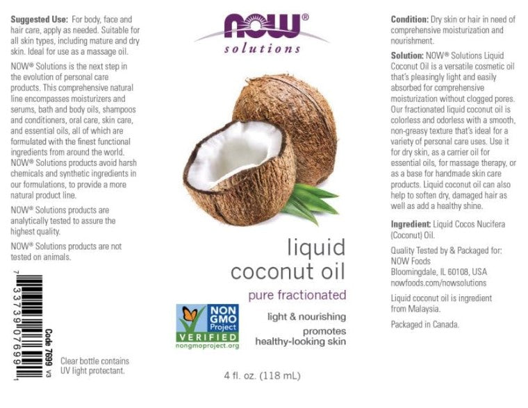 Liquid Coconut Oil, Pure Fractionated, 4 fl oz (118 ml) by NOW
