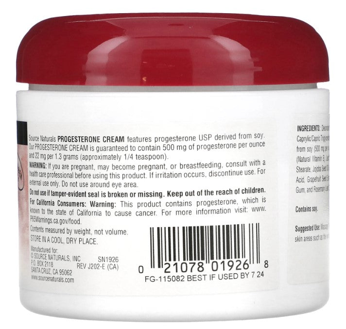 Progesterone Cream, 4 oz (113.4 g), by Source Naturals