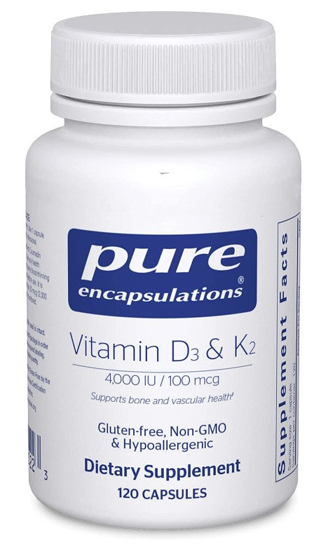Vitamin D3 & K2, 4000 IU/100 mcg, 120 Capsules, by Pure Encapsulations