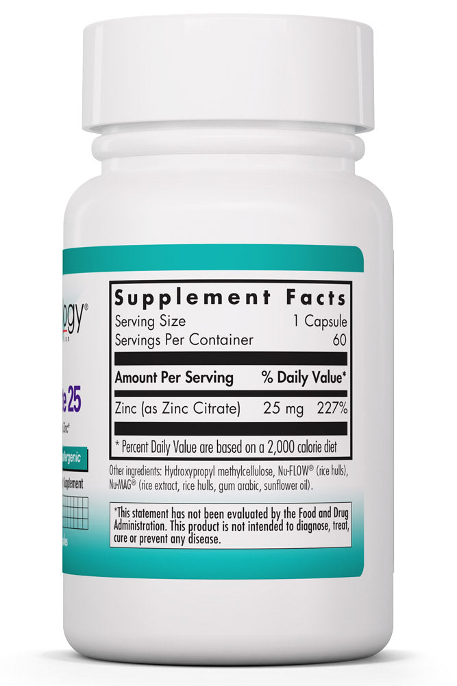 Zinc Citrate 25 60 Vegetarian Capsules by Nutricology best price
