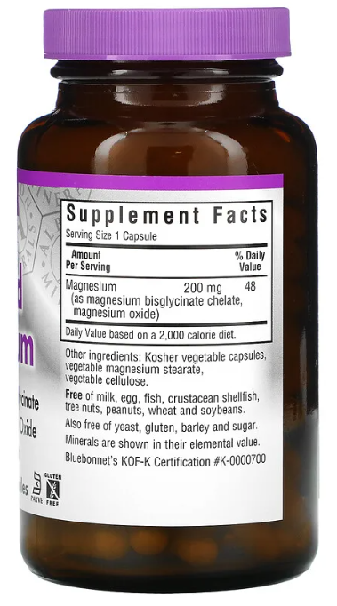 Buffered Chelated Magnesium 200 mg, 120 Vegetable Capsules, by Bluebonnet