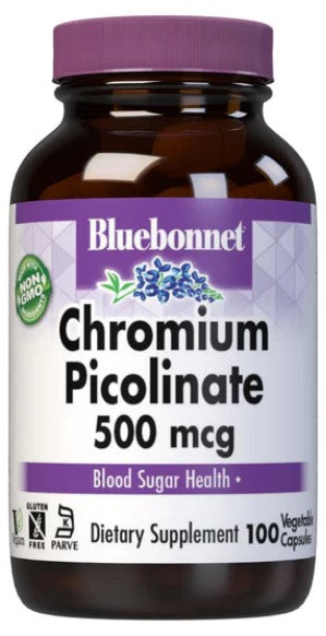 Chromium Picolinate 500 mcg, 100 Vegetable Capsules, by Bluebonnet