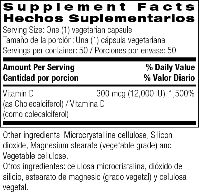 Vitamin D-3 12,000 IU 50 Vegetarian Capsules by Bio Nutrition best price