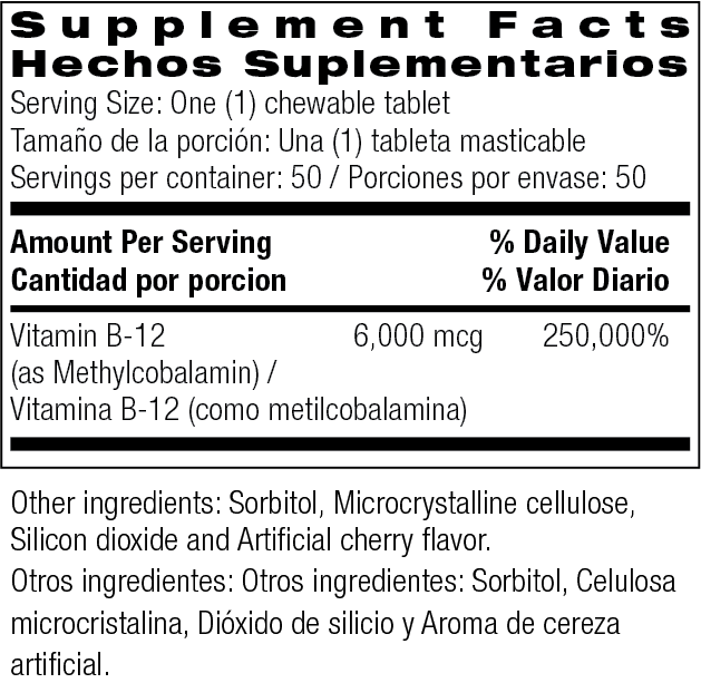 B-12 (Methylcobalamin) 6,000 mcg 50 Sublingual Tablets by Bio Nutrition best price
