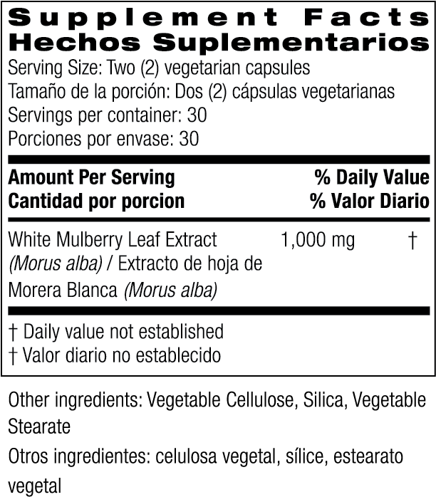 White Mulberry Leaf Extract 1,000 mg 60 Vegetarian Capsules by Bio Nutrition best price