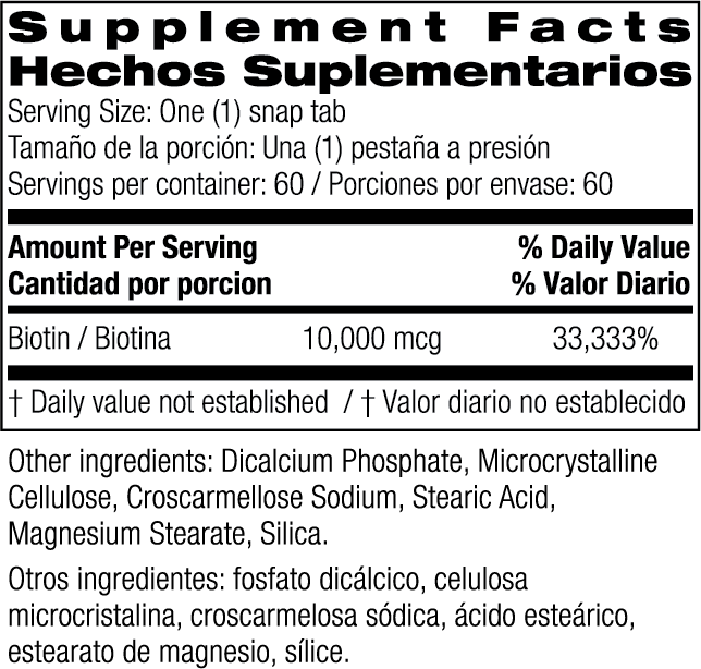 Biotin 10,000 mcg 60 Snap Tabs by Bio Nutrition best price