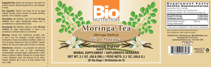 Moringa Tea Vanilla Flavor 30 Bags by Bio Nutrition best price