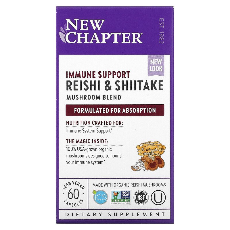 New Chapter Reishi & Shiitake Mushroom Blend, 60 Vegan Capsules Immune Support