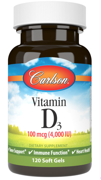 Vitamin D3, 4000 IU (100 mcg), 120 Soft Gels, by Carlson
