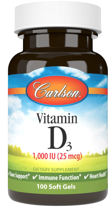 Vitamin D3, 1,000 IU (25 mcg), 100 Soft Gels, by Carlson