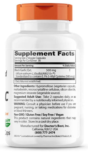 Fermented Black Garlic ABG10+, 250 mg 60 Veggie Caps, by Doctor&