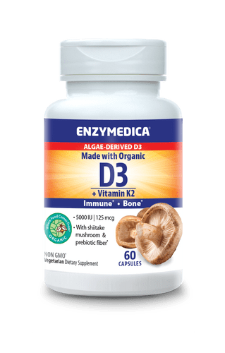 Organic Vitamin D3 + K2 Immune Bone Health by Enzymedica 60 Vegetarian Caps
