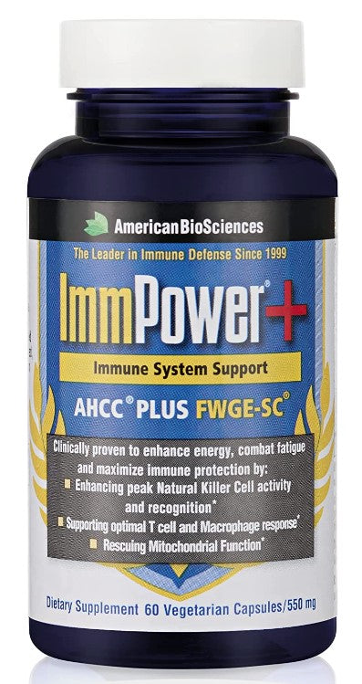 ImmPower+, AHCC® Plus FWGE-SC®, 550 mg 60 Veg Capsules, by American BioSciences