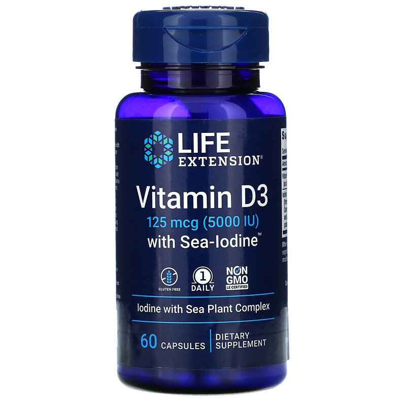  Vitamin D3 with Sea-Iodine 5,000 IU 60 Caps by Life Extension best price