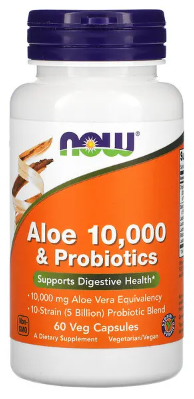 Aloe 10,000 & Probiotics, 60 Veg Capsules by NOW