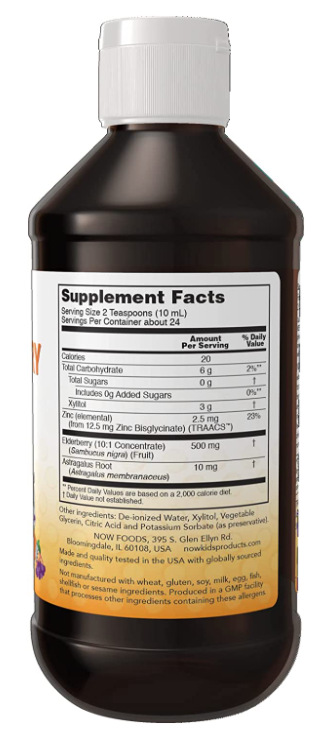Elderberry Liquid for Kids, 8 fl oz (237 ml), by NOW