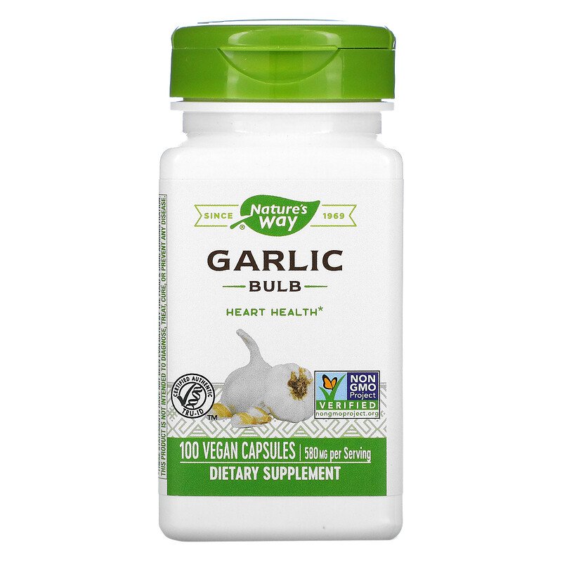 Garlic Bulb 580 mg 100 Vegetarian Capsules by Nature&