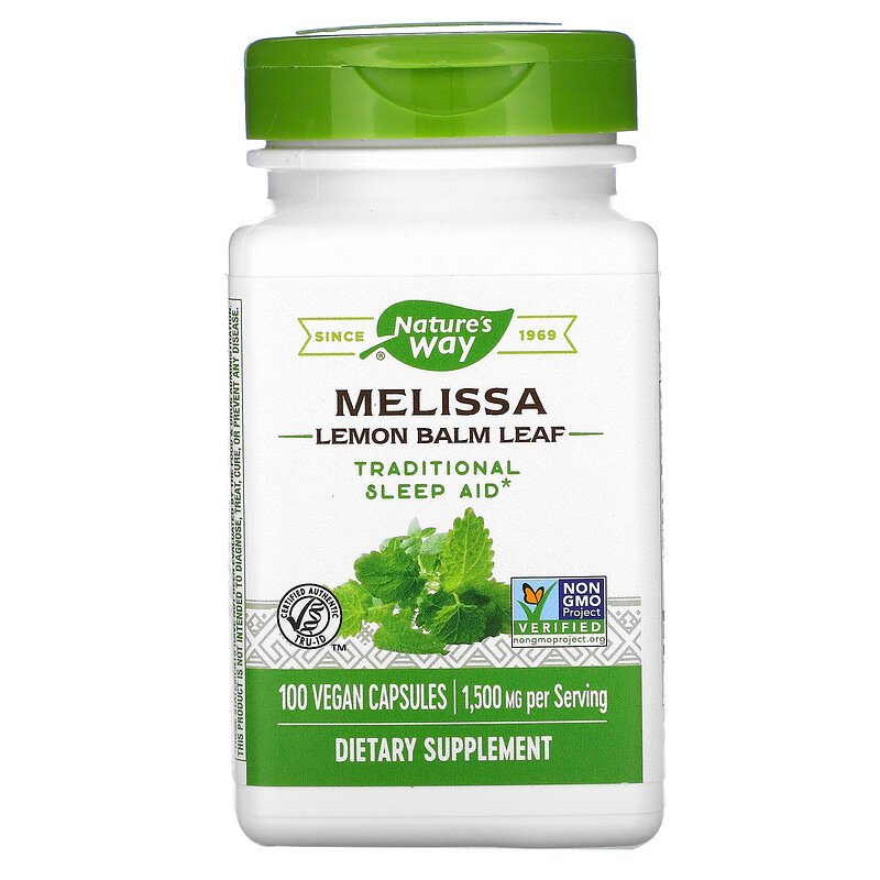 Melissa Lemon Balm Leaf 500 mg 100 Vegetarian Capsules by Nature&
