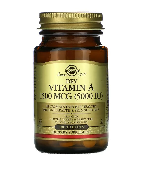 Dry Vitamin A 1,500 mcg (5,000 IU) 100 Tablets
