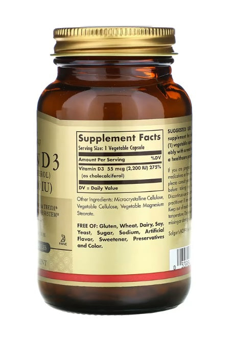 Vitamin D3 (Cholecalciferol) 55 mcg (2,200 IU) 100 Vegetable Capsules