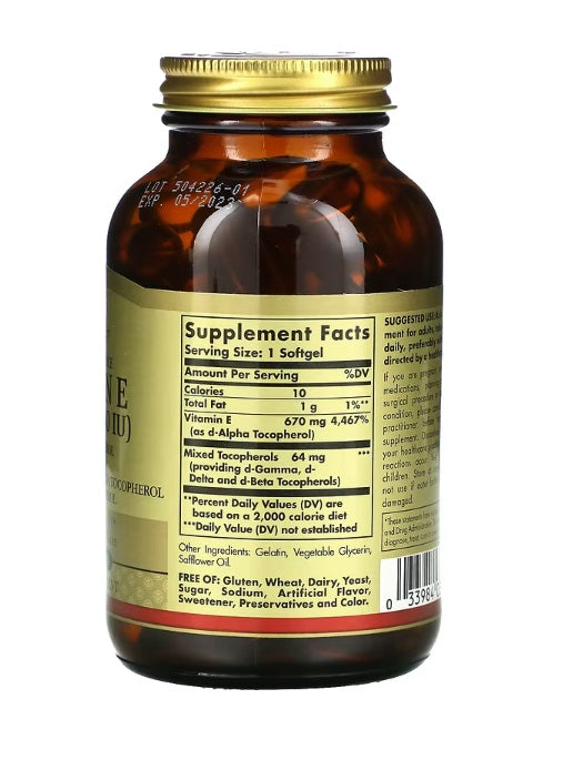 Natural Source Vitamin E 670 mg (1,000 IU) 100 Softgels