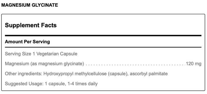Magnesium Glycinate 120 Vegetarian Capsules