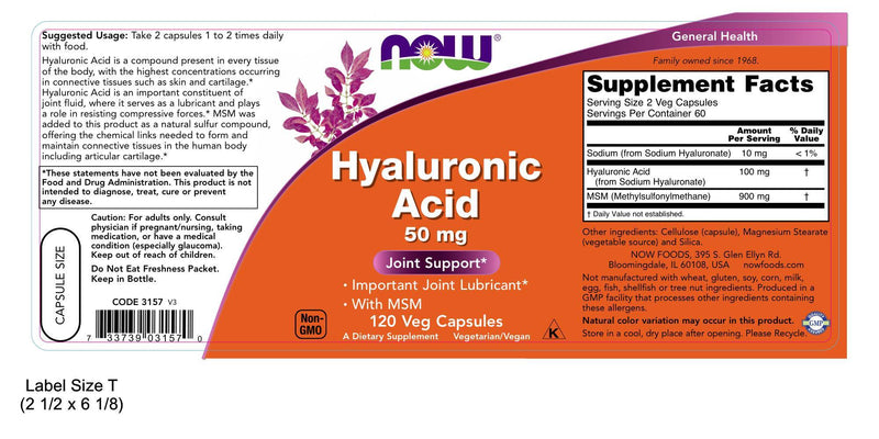 Hyaluronic Acid 50 mg 120 Veg Capsules