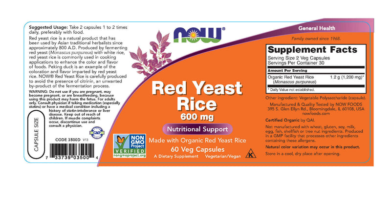 Red Yeast Rice 600 mg 60 Veg Capsules