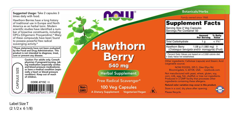 Hawthorn Berry 540 mg 100 Veg Capsules