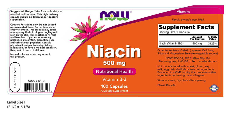 Niacin 500 mg 100 Capsules