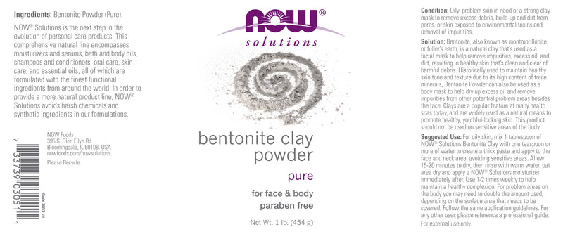 Now Solutions - Bentonite Clay Powder Pure 1 lb (454 g)