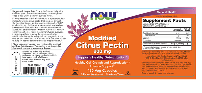 Modified Citrus Pectin 800 mg 180 Veg Capsules | By Now Foods - Best Price