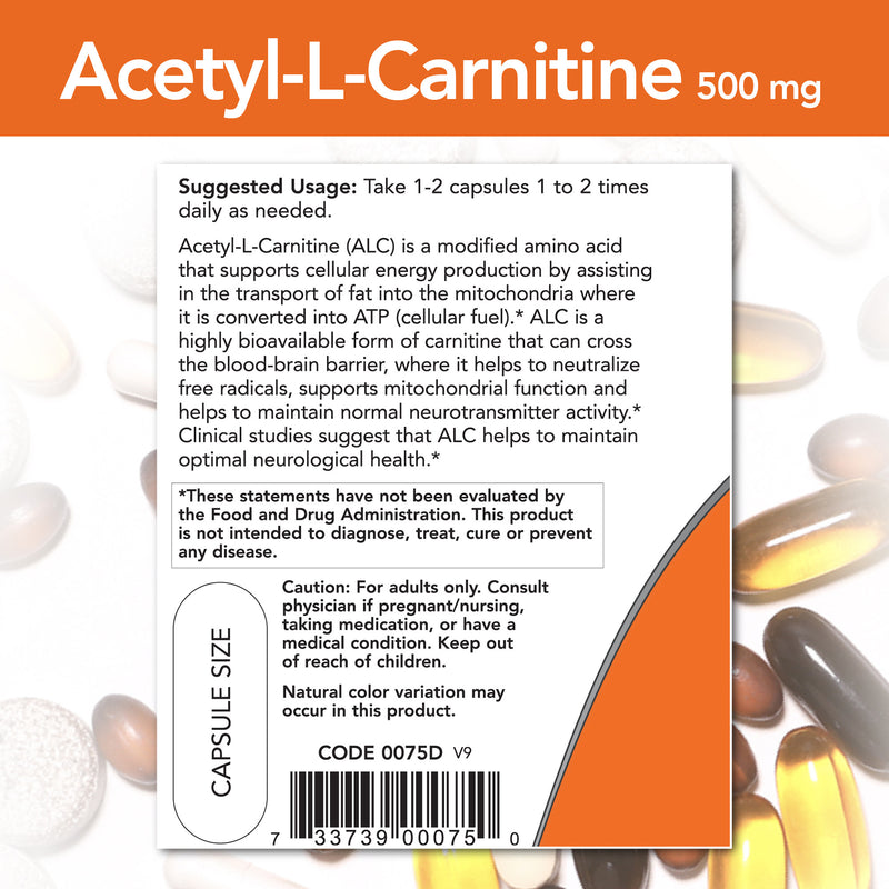 Acetyl-L-Carnitine 500 mg 50 Veg Capsules