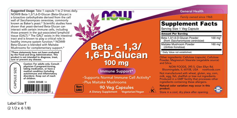 Beta-1,3/1,6-D-Glucan 100 mg 90 Veg Capsules | By Now Foods - Best Price