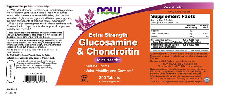 Glucosamine & Chondroitin Extra Strength 240 Tablets | By Now Foods - Best Price