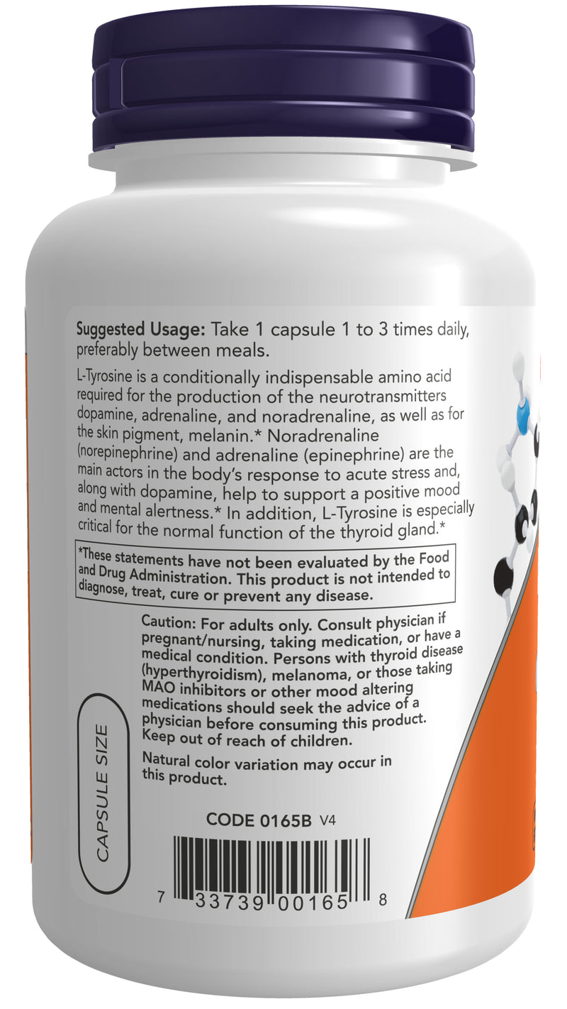 L-Tyrosine 750 mg 90 Veg Capsules | By Now Foods - Best Price