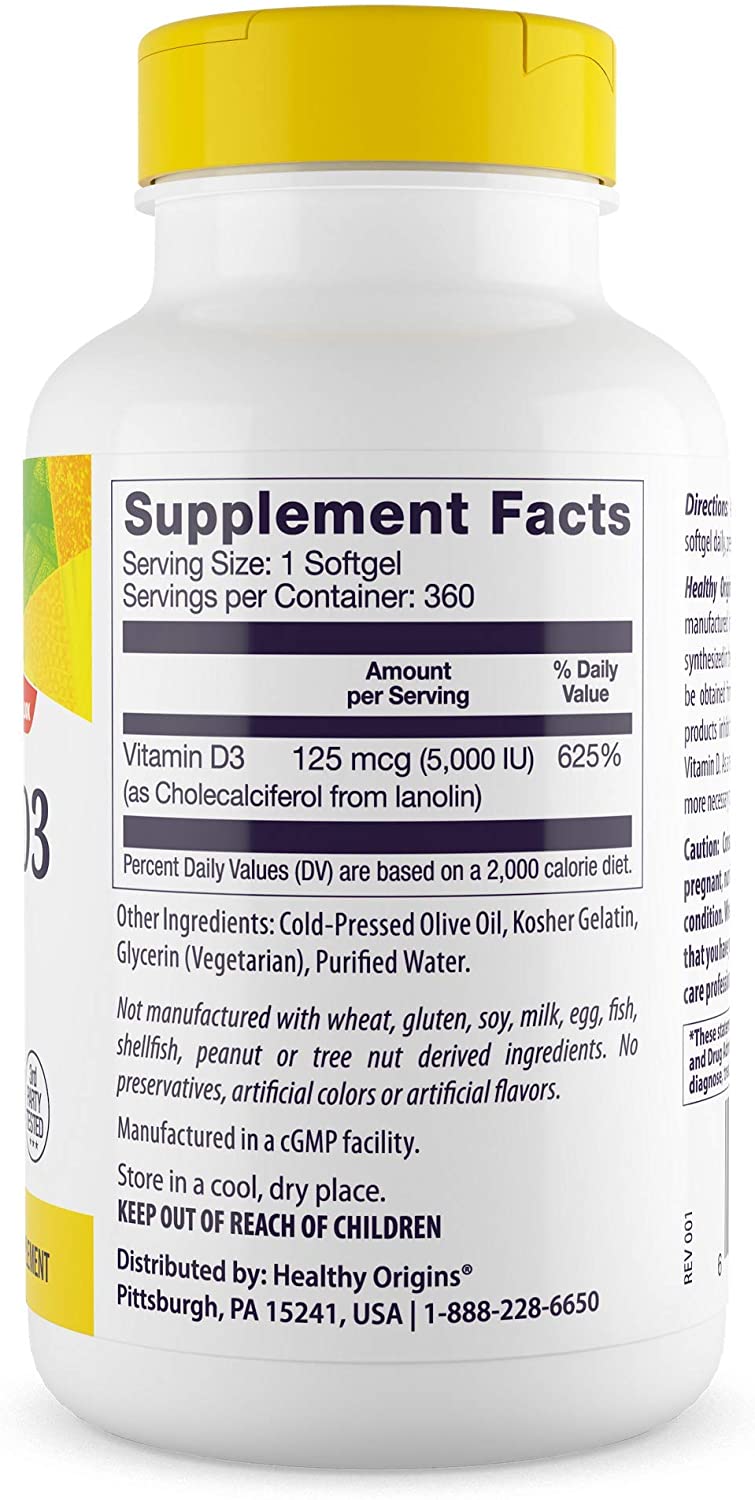Vitamin D3 5,000 IU 360 Softgels by Healthy Origins best price