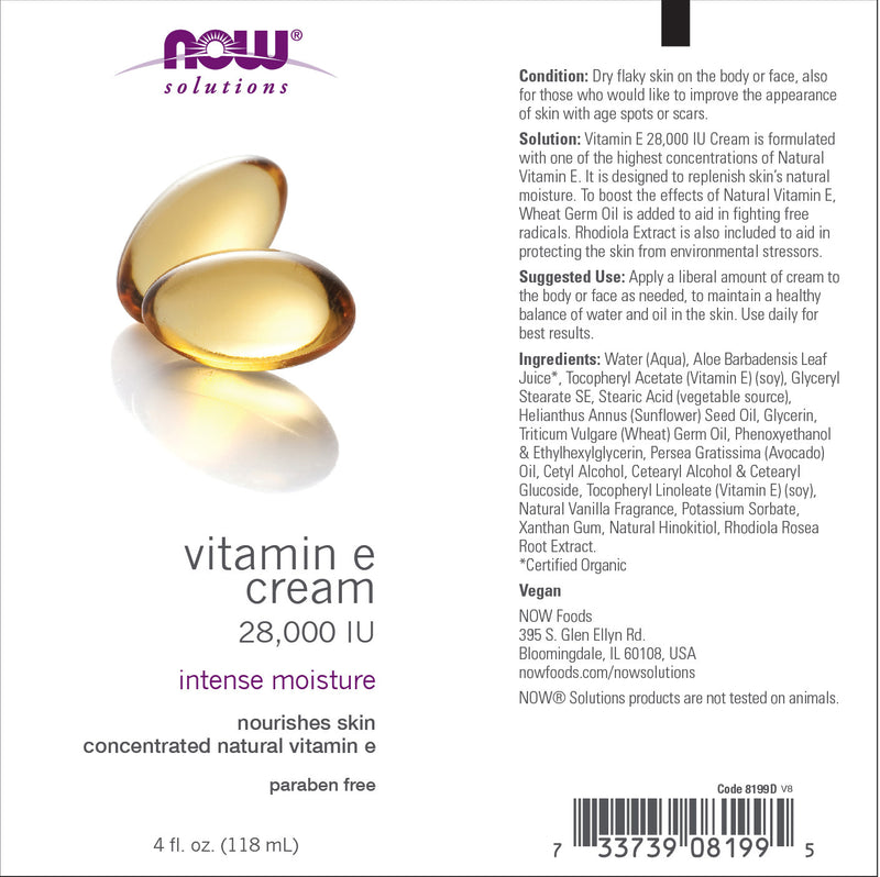 Now Solutions - Vitamin E Cream 28000 IU 4 fl oz (118 ml)