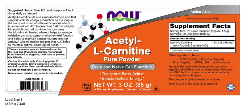 Acetyl-L-Carnitine 100% Pure Powder 3 oz (85 g)