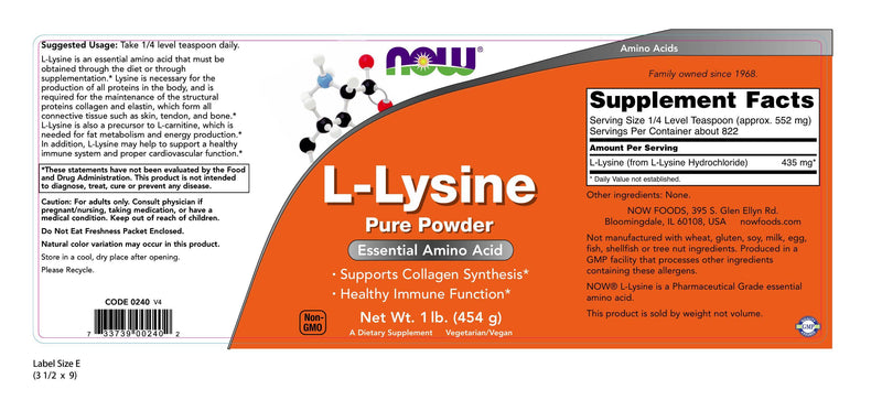 L-Lysine Pure Powder 1 lb (454 g)