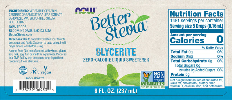 NOW Foods, Better Stevia Glycerite Liquid Sweetener 8 fl oz (237