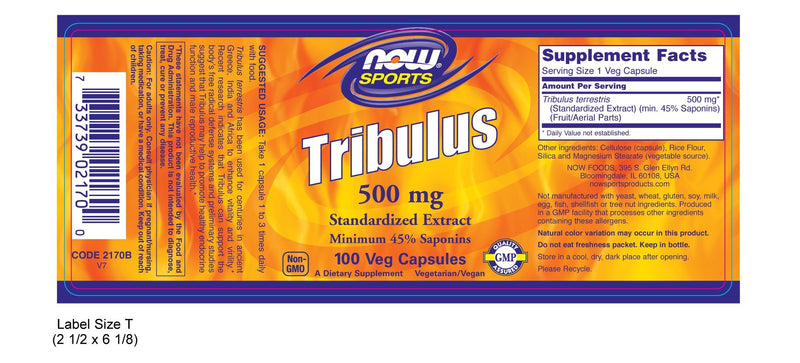 Tribulus 500 mg - 100 Veg Capsules - by now sports - best price