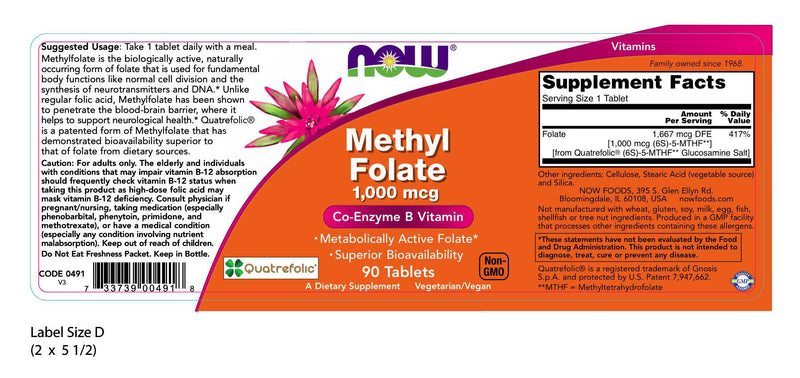 Methyl Folate 1,000 mcg 90 Tablets