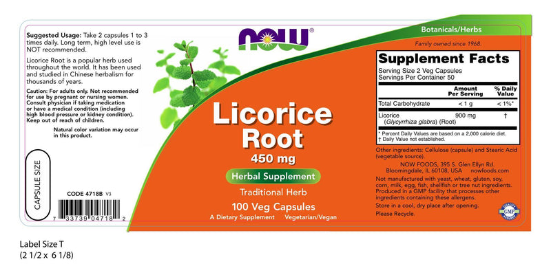 Licorice Root 450 mg 100 Veg Capsules | By Now Foods - Best Price